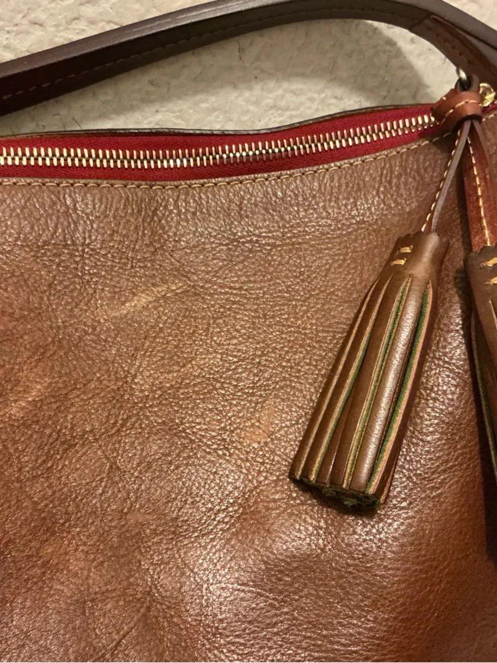 Dooney & Bourke Natural Brown Florentine Leather Hobo with Braided Strap! GUC!!